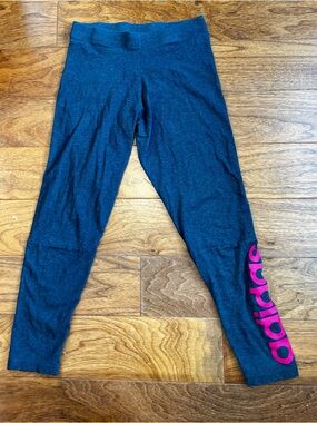 adidas Dark Gray Leggings with Bright Pink Side Logo